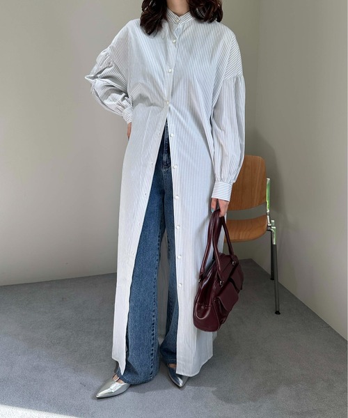 【 】ストライプ柄 ボリューム袖 シャツワンピース Aletta vita ワンピース シャツワンピ ロング スキッパー