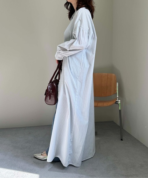 1chaku.（イッチャク）の「ボリューム袖ストライプシャツワンピース（ワンピース・レディース・ライトグレー・マルチサイズ）」の7枚目の写真