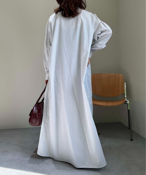 1chaku.（イッチャク）の「ボリューム袖ストライプシャツワンピース（ワンピース・レディース・ライトグレー・マルチサイズ）」の8枚目の写真