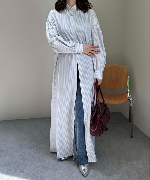 1chaku.（イッチャク）の「ボリューム袖ストライプシャツワンピース（ワンピース・レディース・ライトグレー・マルチサイズ）」の9枚目の写真