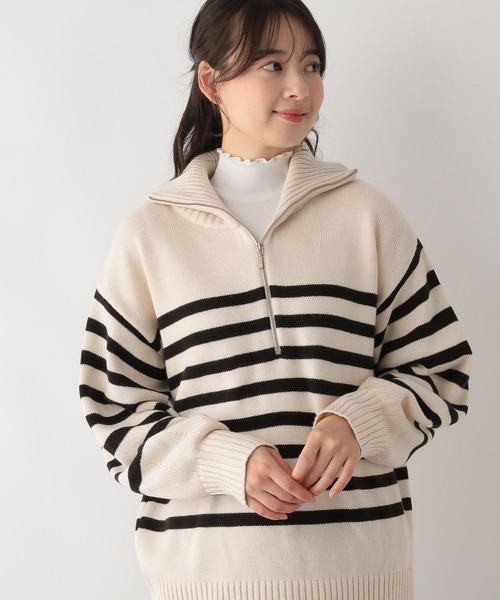 GLOBAL WORK Smile Seed Store（グローバルワーク スマイルシードストア）の「お手入れラクラクハーフジッププルオーバー/116057（ニット/セーター・レディース・アイボリー/ブルー系その他6/ブラック/グレー・X-LARGE/SMALL/MEDIUM/LARGE）」の3枚目の写真