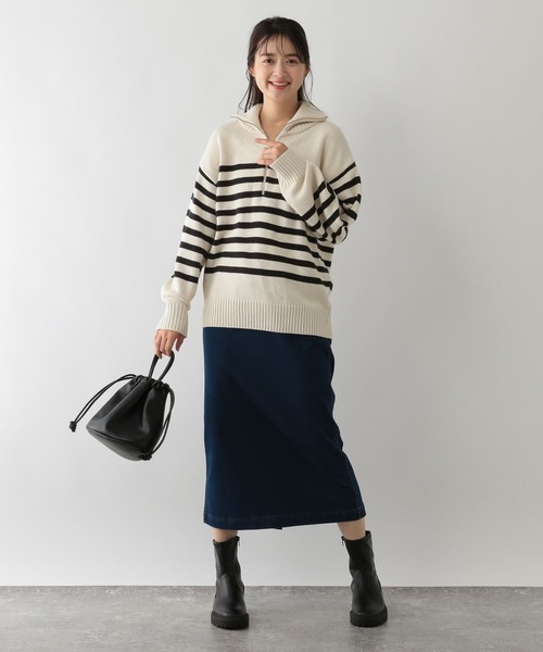 GLOBAL WORK Smile Seed Store（グローバルワーク スマイルシードストア）の「お手入れラクラクハーフジッププルオーバー/116057（ニット/セーター・レディース・アイボリー/ブルー系その他6/ブラック/グレー・X-LARGE/SMALL/MEDIUM/LARGE）」の6枚目の写真