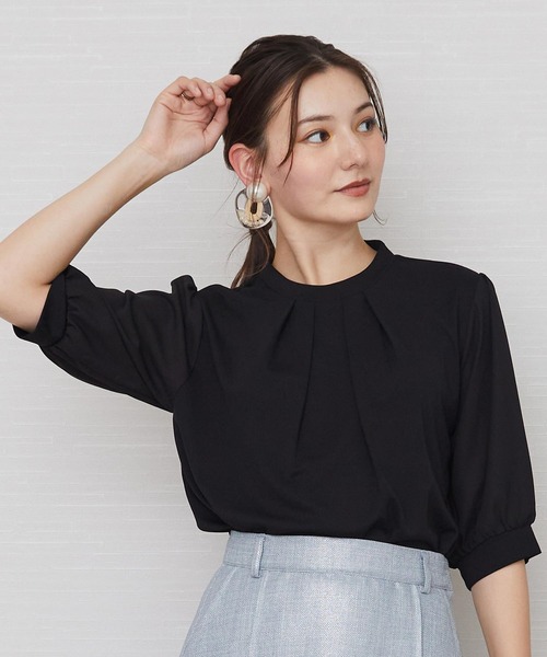 JETSET SOLO PLUS (ジェットセットソロプラス)の「【JETSET SOLO PLUS】強撚スムースシアー5分袖カットソー(Tシャツ/カットソー・レディース・ミント/ブラック・FREE)」の2枚目の写真