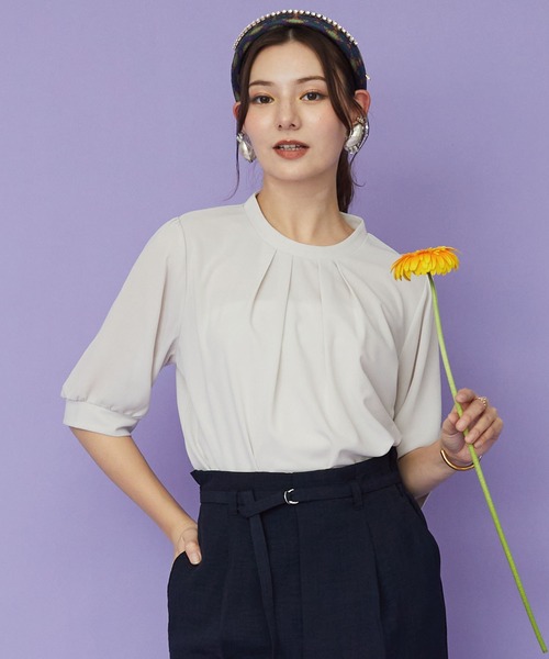 JETSET SOLO PLUS (ジェットセットソロプラス)の「【JETSET SOLO PLUS】強撚スムースシアー5分袖カットソー(Tシャツ/カットソー・レディース・ミント/ブラック・FREE)」の6枚目の写真