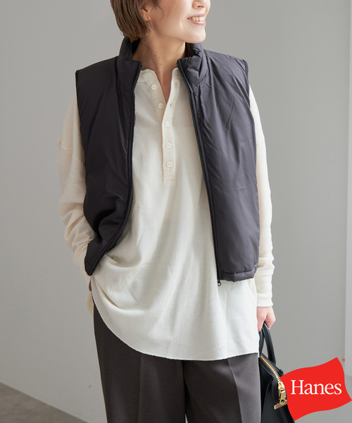 Spick & Span（スピックアンドスパン）の「《追加》HANES / ヘインズ Thermal Henly Neck HW4-A502（Tシャツ/カットソー・レディース・ブラック/アイボリー/チャコールグレー・FREE）」の7枚目の写真