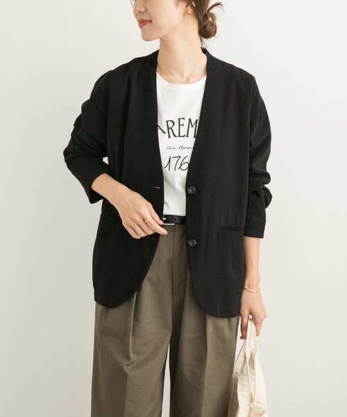 URBAN RESEARCH DOORS(アーバンリサーチドアーズ)の「ノーカラージャケット(ノーカラージャケット・レディース・ブラック/ベージュ・MEDIUM)」の8枚目の写真