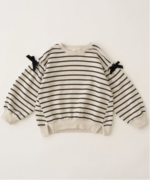 Lycee mine（リセマイン）の「【毛玉バイバイ裏起毛裏毛】アソートリボン付きガーリートップス（スウェット・キッズ・ブルーグレー/ブラック/シルバーグレー/レッド/ダークブラウン/ライトグリーン・100cm/110cm/120cm/130cm/140cm/150cm）」の14枚目の写真