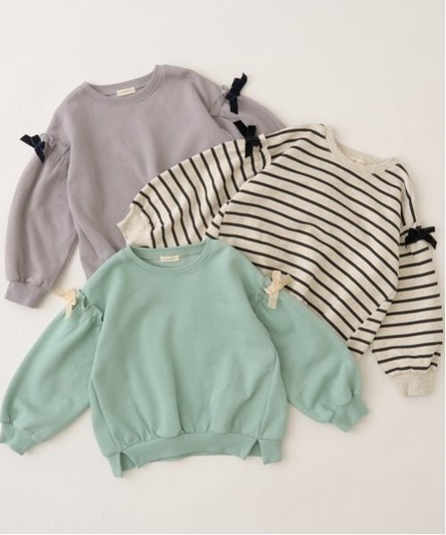 Lycee mine（リセマイン）の「【毛玉バイバイ裏起毛裏毛】アソートリボン付きガーリートップス（スウェット・キッズ・ブルーグレー/ブラック/シルバーグレー/レッド/ダークブラウン/ライトグリーン・100cm/110cm/120cm/130cm/140cm/150cm）」の16枚目の写真