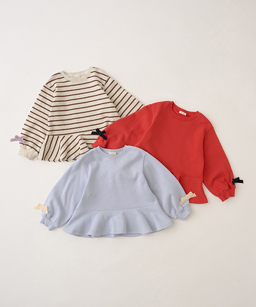 Lycee mine（リセマイン）の「【毛玉バイバイ裏起毛裏毛】アソートリボン付きガーリートップス（スウェット・キッズ・ブルーグレー/ブラック/シルバーグレー/レッド/ダークブラウン/ライトグリーン・100cm/110cm/120cm/130cm/140cm/150cm）」の19枚目の写真