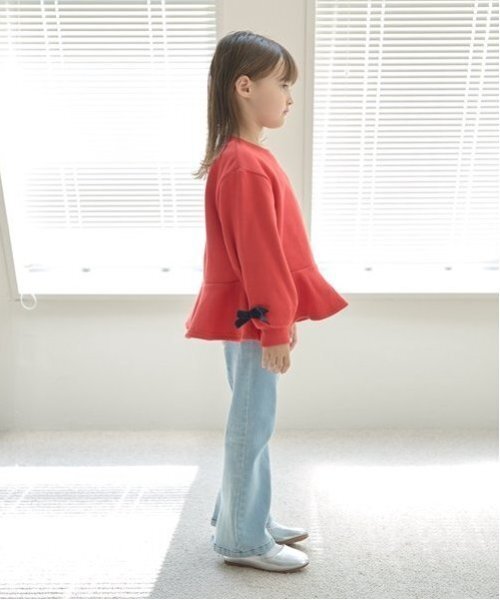 Lycee mine（リセマイン）の「【毛玉バイバイ裏起毛裏毛】アソートリボン付きガーリートップス（スウェット・キッズ・ブルーグレー/ブラック/シルバーグレー/レッド/ダークブラウン/ライトグリーン・100cm/110cm/120cm/130cm/140cm/150cm）」の7枚目の写真