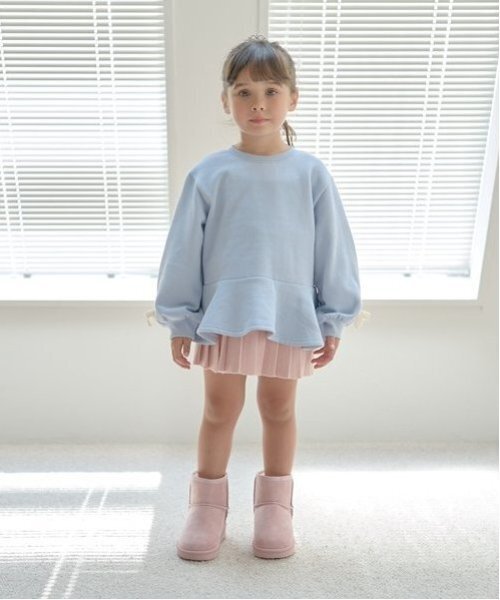 Lycee mine（リセマイン）の「【毛玉バイバイ裏起毛裏毛】アソートリボン付きガーリートップス（スウェット・キッズ・ブルーグレー/ブラック/シルバーグレー/レッド/ダークブラウン/ライトグリーン・100cm/110cm/120cm/130cm/140cm/150cm）」の10枚目の写真