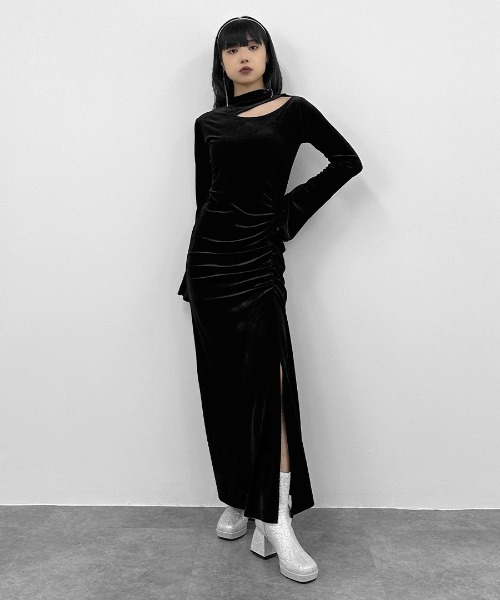 LVEU.】変形ギャザーマーメイドベロアワンピース / ワンピース ワンピ