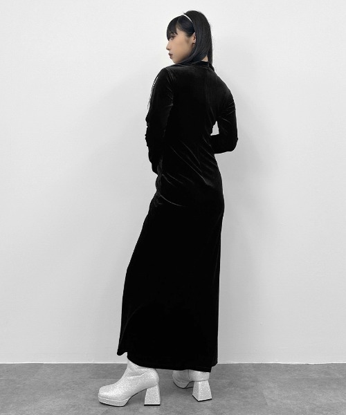 セール】【LVEU.】変形ギャザーマーメイドベロアワンピース