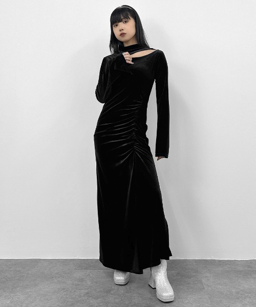 LVEU.】変形ギャザーマーメイドベロアワンピース / ワンピース ワンピ