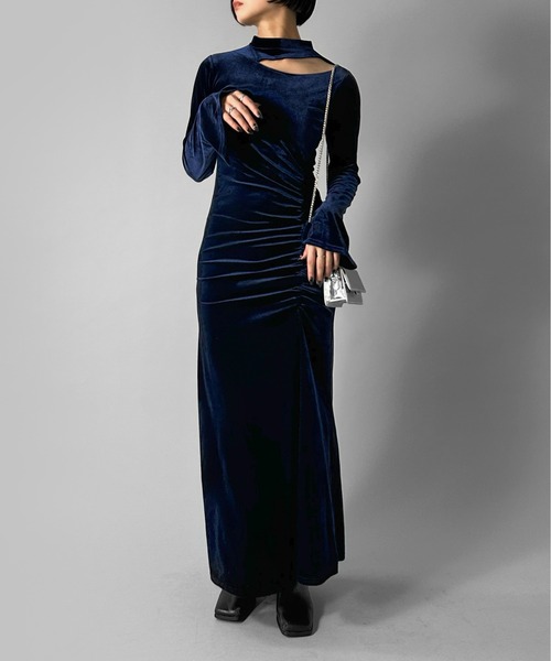 LVEU.】変形ギャザーマーメイドベロアワンピース / ワンピース ワンピ