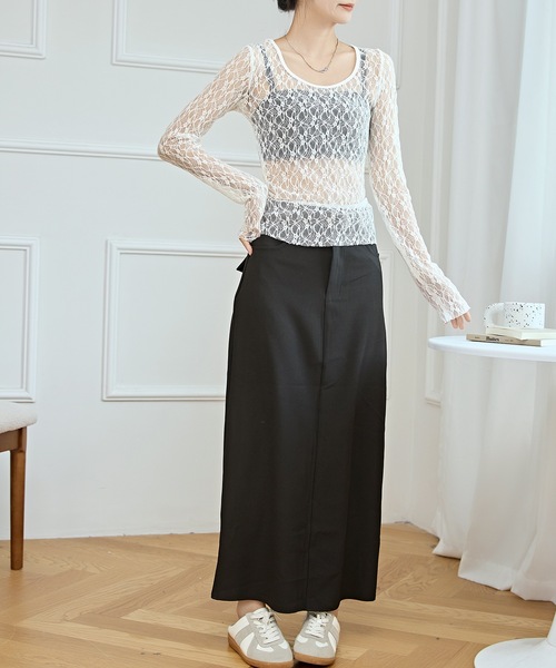 YILON アイボリー レース 長袖 トップス YILON アイボリー レース 長袖 トップス