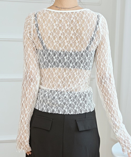セール】ラウンドネック ストレッチ レース 長袖 プルオーバー（その他
