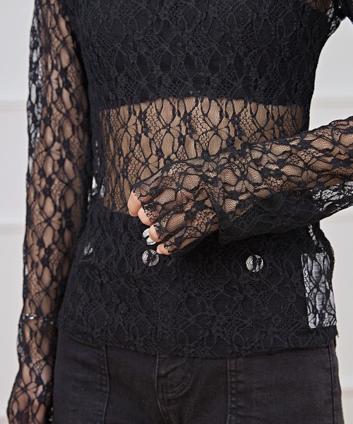 Lace Ladies(レースレディース)の「ラウンドネック ストレッチ レース 長袖 プルオーバー(その他トップス・レディース・ホワイト/ブラック・M/XL)」の15枚目の写真