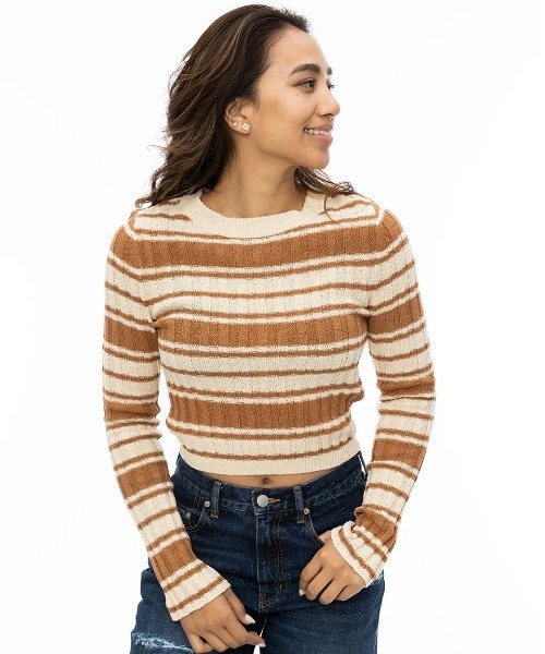 BILLABONG(ビラボン)の「BILLABONG レディース CLARE セーター/ビラボンショート丈ランダムボーダーリブニット(ニット/セーター・レディース・ブラウン系その他・MEDIUM)」の1枚目の写真