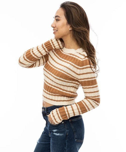 BILLABONG(ビラボン)の「BILLABONG レディース CLARE セーター/ビラボンショート丈ランダムボーダーリブニット(ニット/セーター・レディース・ブラウン系その他・MEDIUM)」の2枚目の写真