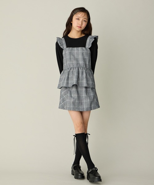 Amourire girl（アムリールガール）の「【セットアップ可】チェック柄フロントリボンキュロット（その他パンツ・キッズ・ダークネイビー/グレー・130cm/140cm/150cm/160cm）」の8枚目の写真