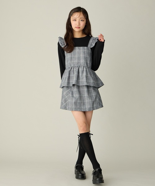 Amourire girl（アムリールガール）の「【セットアップ可】チェック柄フロントリボンキュロット（その他パンツ・キッズ・ダークネイビー/グレー・130cm/140cm/150cm/160cm）」の9枚目の写真