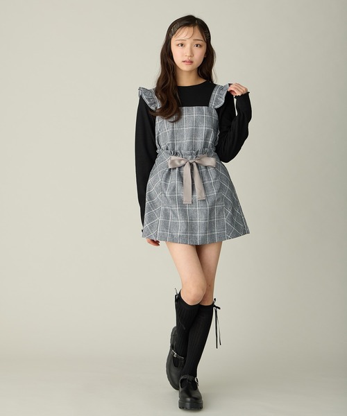 Amourire girl（アムリールガール）の「【セットアップ可】チェック柄フロントリボンキュロット（その他パンツ・キッズ・ダークネイビー/グレー・130cm/140cm/150cm/160cm）」の7枚目の写真