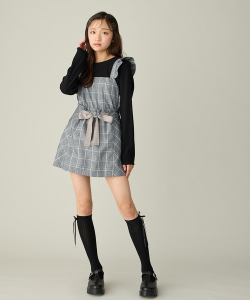 Amourire girl（アムリールガール）の「【セットアップ可】チェック柄フロントリボンキュロット（その他パンツ・キッズ・ダークネイビー/グレー・130cm/140cm/150cm/160cm）」の6枚目の写真