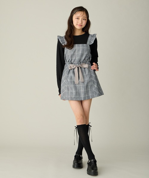 Amourire girl（アムリールガール）の「【セットアップ可】チェック柄フロントリボンキュロット（その他パンツ・キッズ・ダークネイビー/グレー・130cm/140cm/150cm/160cm）」の5枚目の写真