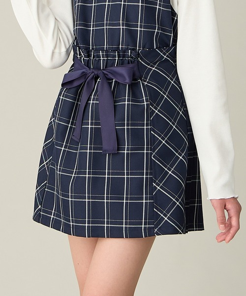 Amourire girl（アムリールガール）の「【セットアップ可】チェック柄フロントリボンキュロット（その他パンツ・キッズ・ダークネイビー/グレー・130cm/140cm/150cm/160cm）」の13枚目の写真