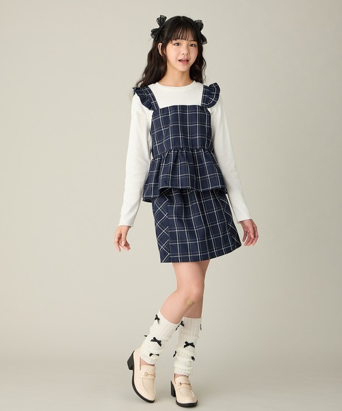Amourire girl（アムリールガール）の「【セットアップ可】チェック柄フロントリボンキュロット（その他パンツ・キッズ・ダークネイビー/グレー・130cm/140cm/150cm/160cm）」の14枚目の写真