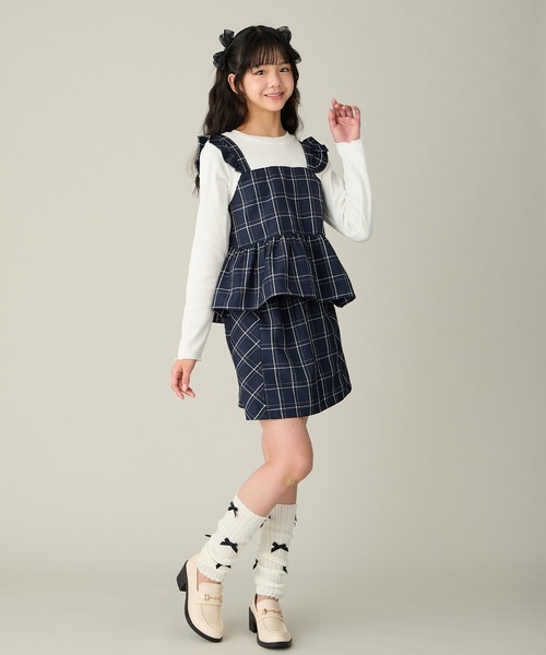 Amourire girl（アムリールガール）の「【セットアップ可】チェック柄フロントリボンキュロット（その他パンツ・キッズ・ダークネイビー/グレー・130cm/140cm/150cm/160cm）」の15枚目の写真