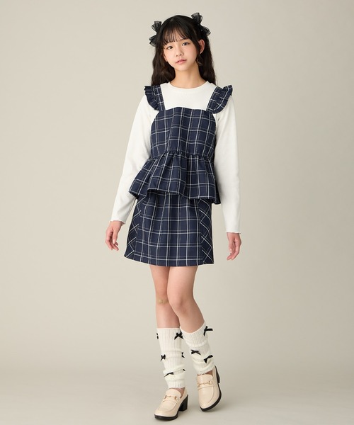 Amourire girl（アムリールガール）の「【セットアップ可】チェック柄フロントリボンキュロット（その他パンツ・キッズ・ダークネイビー/グレー・130cm/140cm/150cm/160cm）」の16枚目の写真