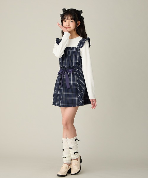 Amourire girl（アムリールガール）の「【セットアップ可】チェック柄フロントリボンキュロット（その他パンツ・キッズ・ダークネイビー/グレー・130cm/140cm/150cm/160cm）」の17枚目の写真