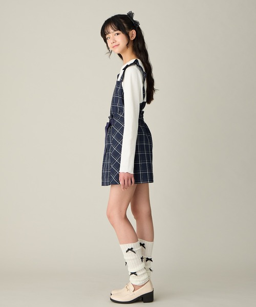 Amourire girl（アムリールガール）の「【セットアップ可】チェック柄フロントリボンキュロット（その他パンツ・キッズ・ダークネイビー/グレー・130cm/140cm/150cm/160cm）」の18枚目の写真