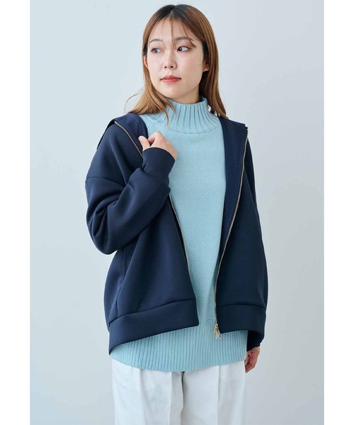 IEDIT(イディット)の「IEDIT パール調パーツで後ろ姿にアクセント ダンボール素材のダブルジップパーカー(パーカー・レディース・オフホワイト/ネイビー・M/L/LL/3L/S/4L)」の7枚目の写真