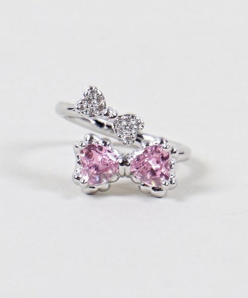 SPINNS(スピンズ)の「2リボンラインストーンリング(リング・レディース・ピンク・ONESIZE)」の1枚目の写真