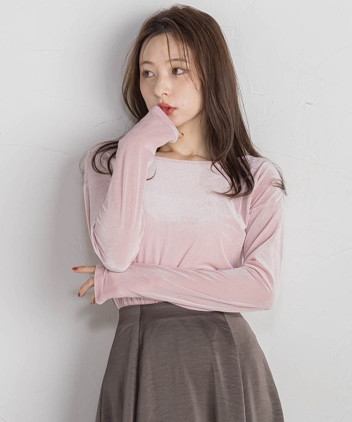 QUEENS COURT(クイーンズコート)の「ニュアンスベロアバックシャンカットソー≪手洗い可能≫(Tシャツ/カットソー・レディース・パープル/ピンク/ライトグレー/ブラック・M)」の1枚目の写真