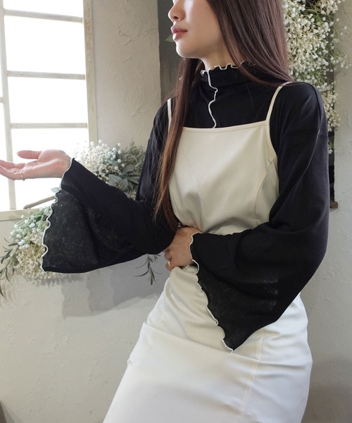 CORNERS（コーナーズ）の「ボトルネックシアーフレアスリーブトップス（Tシャツ/カットソー・レディース・アイボリー/ブラック/グレー/ライム・M）」の3枚目の写真