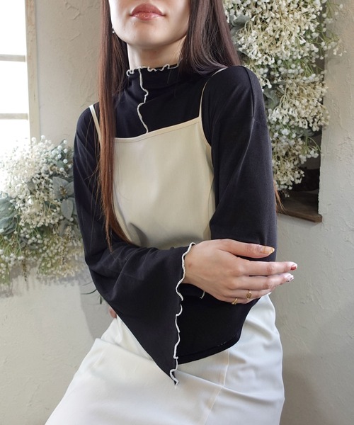 CORNERS（コーナーズ）の「ボトルネックシアーフレアスリーブトップス（Tシャツ/カットソー・レディース・アイボリー/ブラック/グレー/ライム・M）」の7枚目の写真