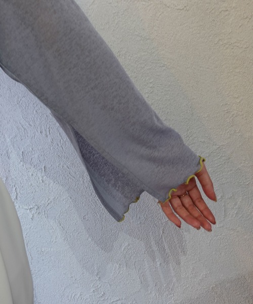 CORNERS（コーナーズ）の「ボトルネックシアーフレアスリーブトップス（Tシャツ/カットソー・レディース・アイボリー/ブラック/グレー/ライム・M）」の22枚目の写真