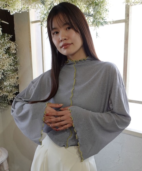 CORNERS（コーナーズ）の「ボトルネックシアーフレアスリーブトップス（Tシャツ/カットソー・レディース・アイボリー/ブラック/グレー/ライム・M）」の21枚目の写真