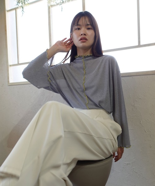 CORNERS（コーナーズ）の「ボトルネックシアーフレアスリーブトップス（Tシャツ/カットソー・レディース・アイボリー/ブラック/グレー/ライム・M）」の20枚目の写真