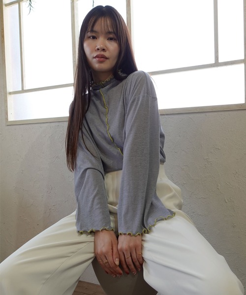 CORNERS（コーナーズ）の「ボトルネックシアーフレアスリーブトップス（Tシャツ/カットソー・レディース・アイボリー/ブラック/グレー/ライム・M）」の19枚目の写真