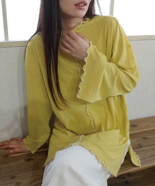 CORNERS（コーナーズ）の「ボトルネックシアーフレアスリーブトップス（Tシャツ/カットソー・レディース・アイボリー/ブラック/グレー/ライム・M）」の14枚目の写真