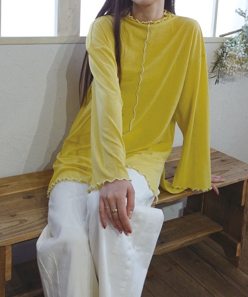 CORNERS（コーナーズ）の「ボトルネックシアーフレアスリーブトップス（Tシャツ/カットソー・レディース・アイボリー/ブラック/グレー/ライム・M）」の13枚目の写真