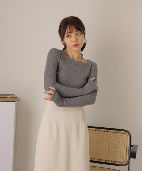LAULEN(ローレン)の「cropped lib knit pullover/クロップド ショート リブ 長袖 プルオーバー(ニット/セーター・レディース・チャコールグレー/ベージュ/ブラック・FREE)」の11枚目の写真