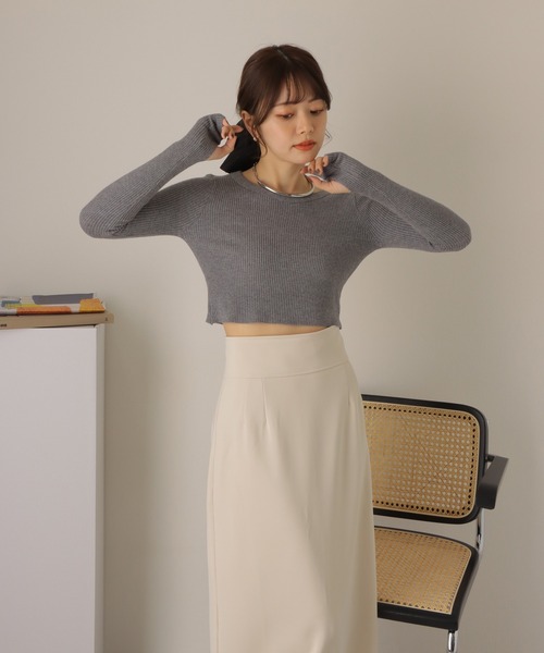LAULEN(ローレン)の「cropped lib knit pullover/クロップド ショート リブ 長袖 プルオーバー(ニット/セーター・レディース・チャコールグレー/ベージュ/ブラック・FREE)」の10枚目の写真