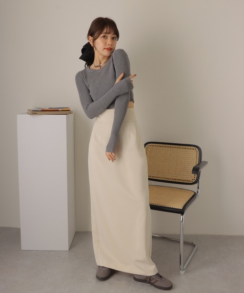 LAULEN(ローレン)の「cropped lib knit pullover/クロップド ショート リブ 長袖 プルオーバー(ニット/セーター・レディース・チャコールグレー/ベージュ/ブラック・FREE)」の8枚目の写真