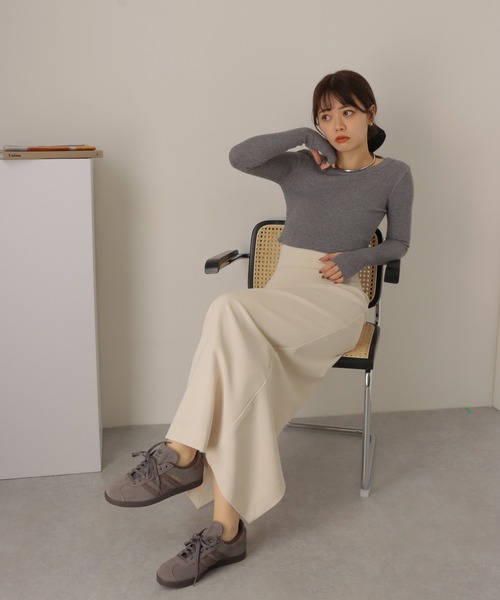 LAULEN(ローレン)の「cropped lib knit pullover/クロップド ショート リブ 長袖 プルオーバー(ニット/セーター・レディース・チャコールグレー/ベージュ/ブラック・FREE)」の6枚目の写真